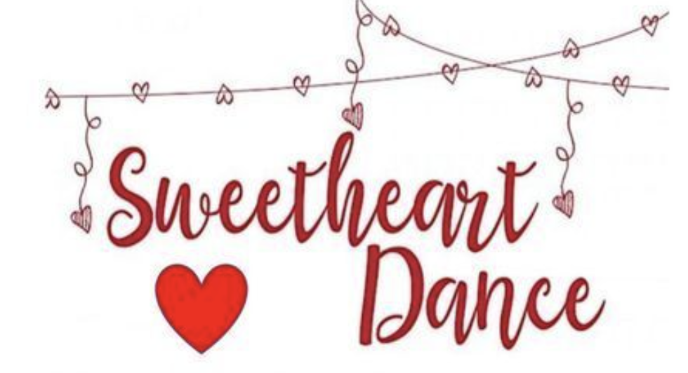 hearts strung up with text : Sweetheart dance